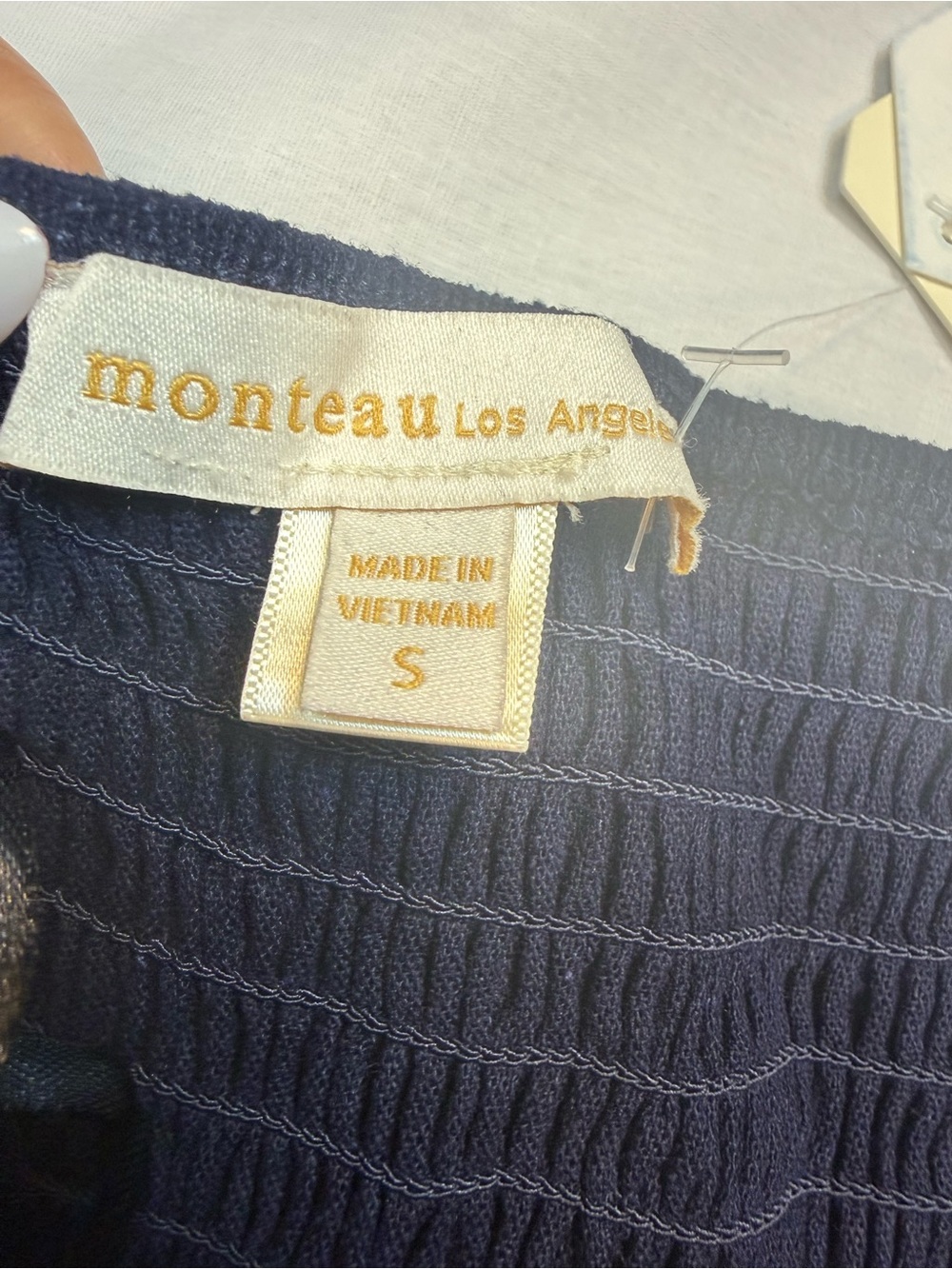 Monteau Los Angeles Strapless Navy Belted Romper Linen Blend Shorts - Picture 5 of 8
